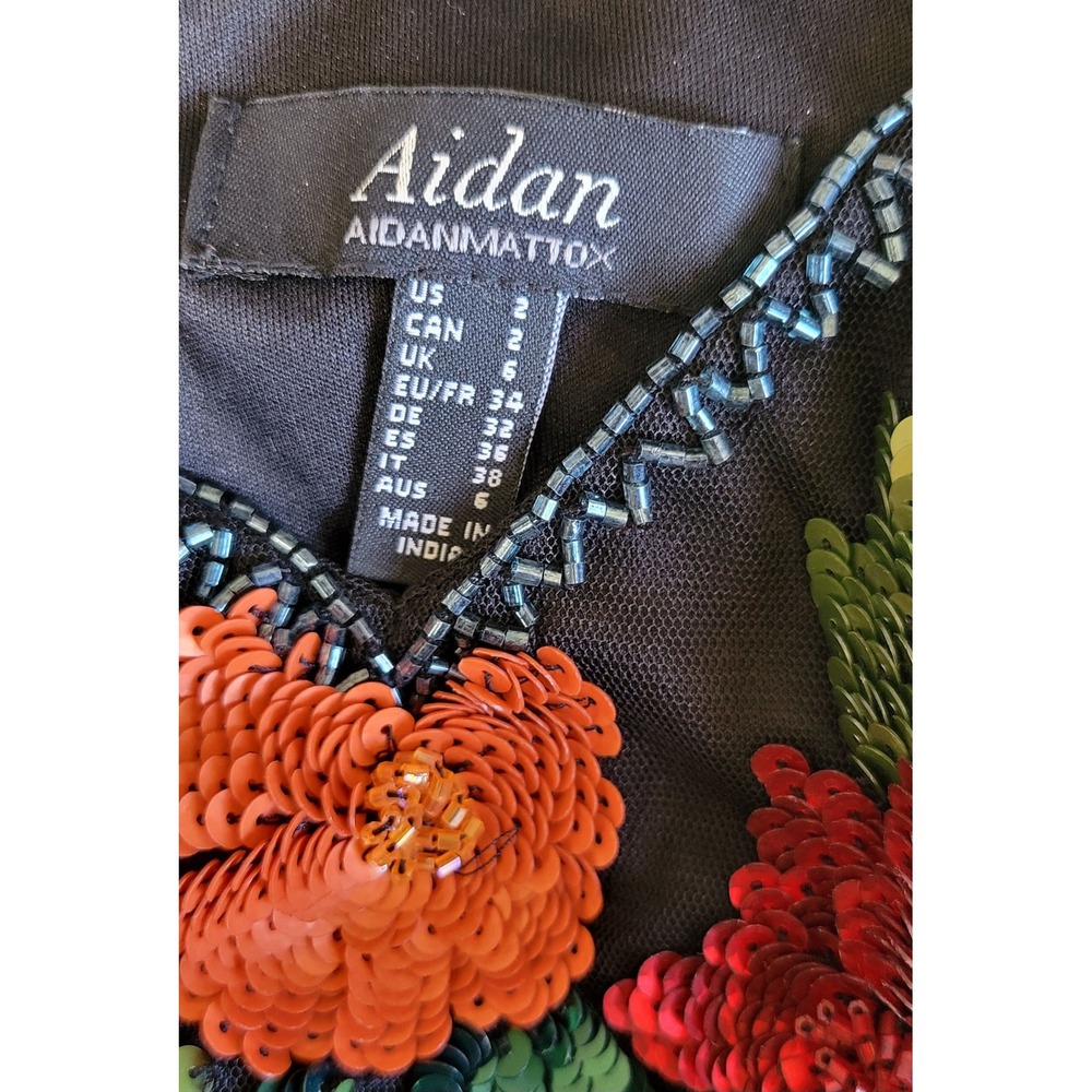 AIDAN Floral Embossed Sequined Cocktail Dress - Picture 3 of 10